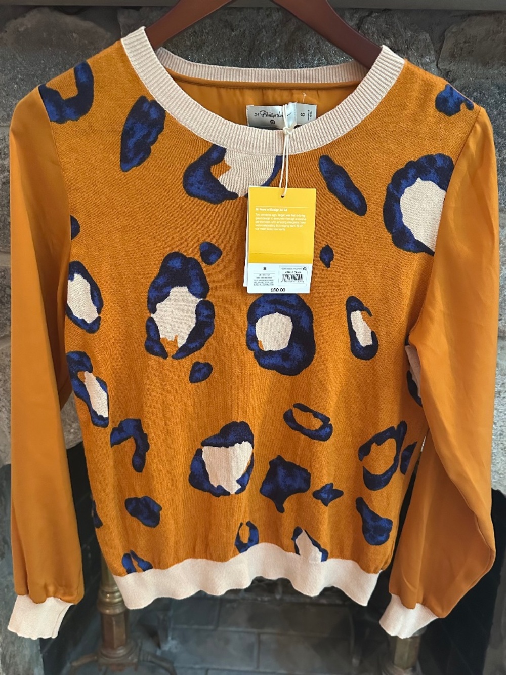 3.1 Phillip Lim Target S Mustard Leopard Print Mixed Media Sweater Blouse NWT